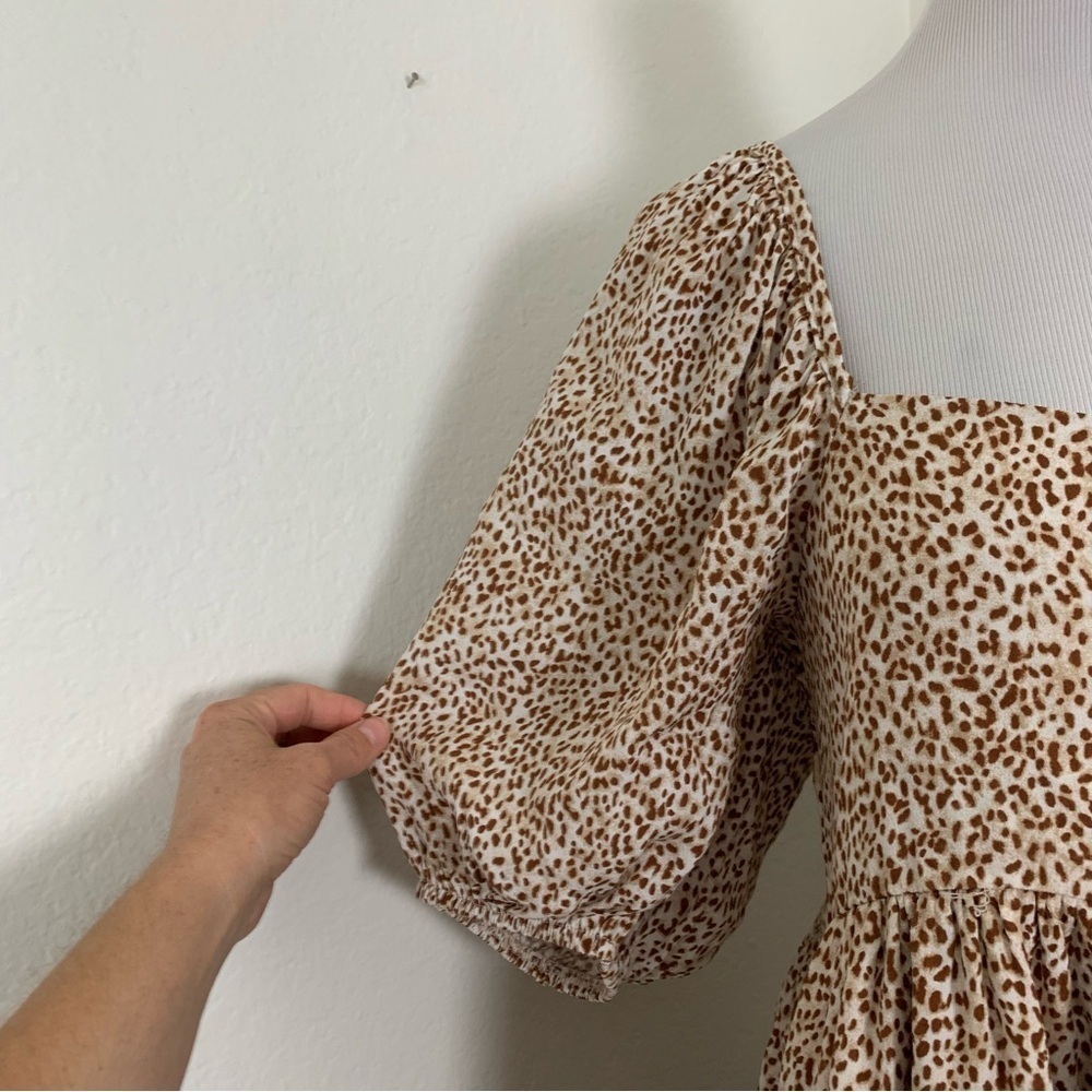 By Together Animal Print Baby Doll Mini Sun Dress Lace Up Back Sz L - Picture 10 of 17